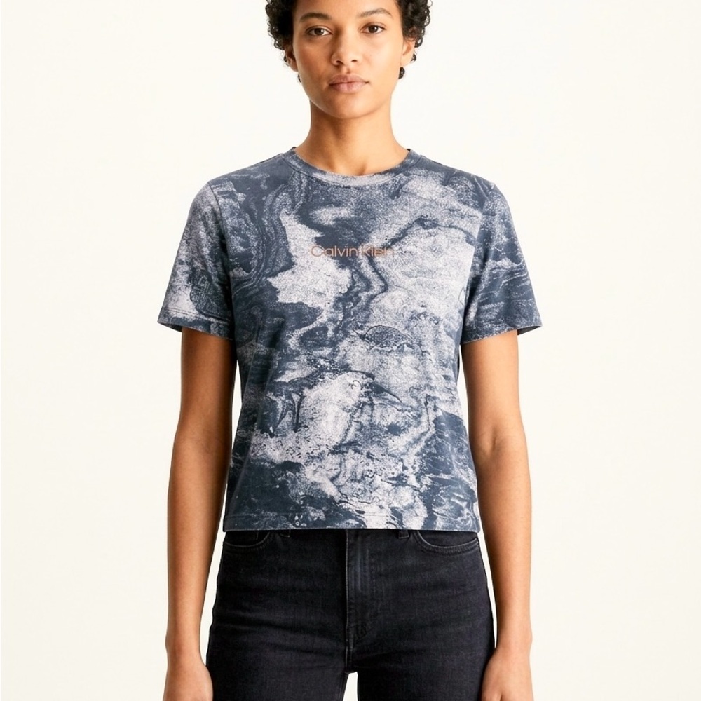 Calvin Klein Blue Marble Boxy Logo Tee